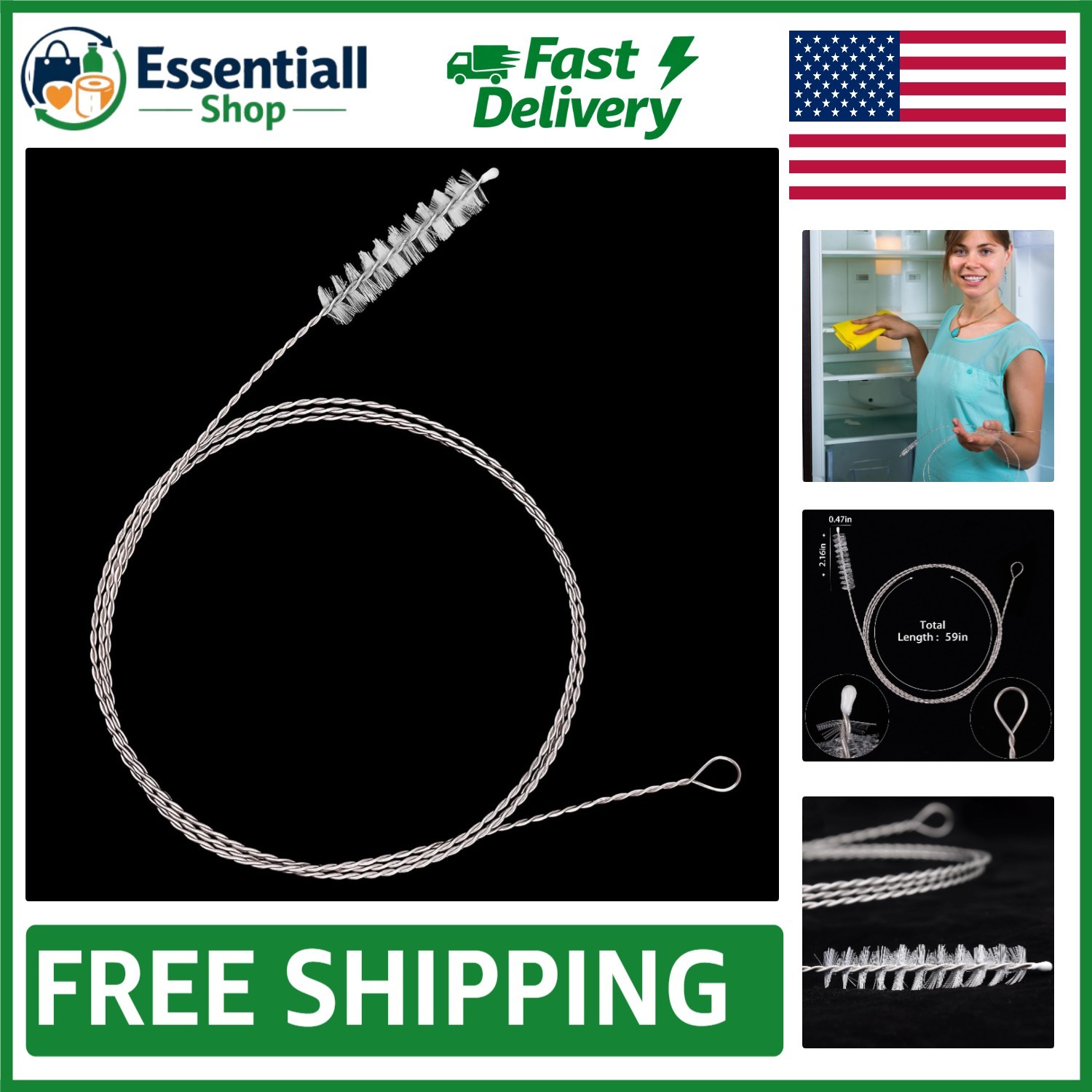 Effortless Drain Cleaning with 56-Inch Flexible Brush for Sinks & Refrigerators