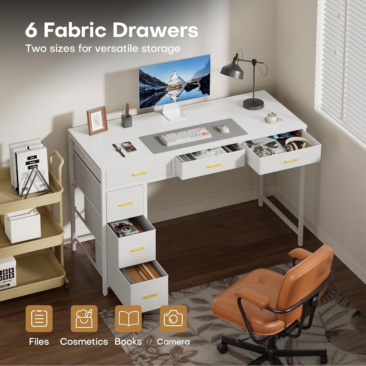 Computer Desk with 6 Drawers, Home Office Desk,Work Study Table for Bedroom