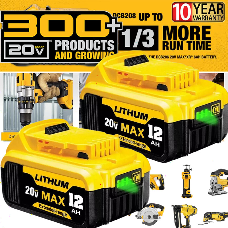 2Pack 12.0AH replace For DeWalt 20V 20 Volt Max Lithium Battery DCB206 DCB205-2
