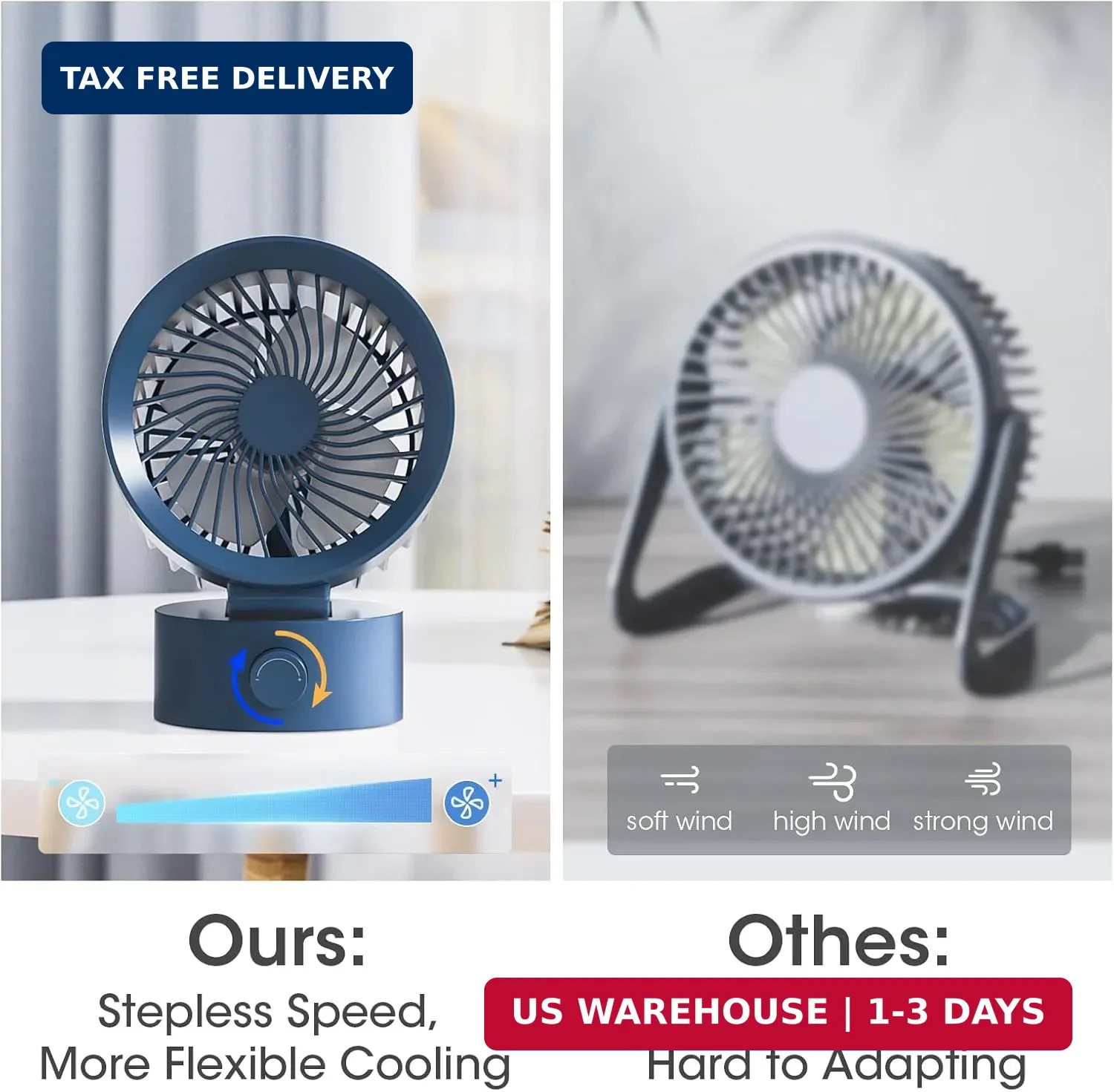 USB Desk Fan Small Quiet, Stepless Speed Flexible Adjust Mini Fans for Home Offi