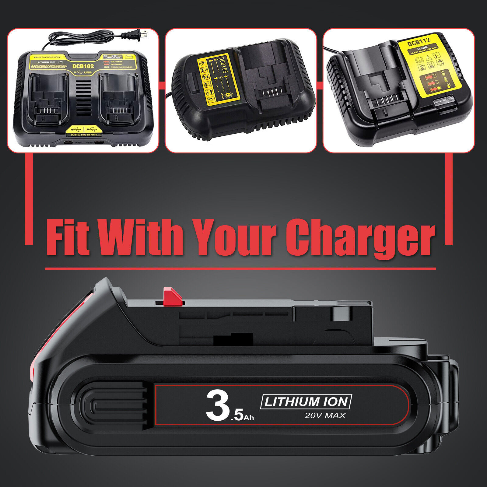 2Pack 20V For DeWALT 20 Volt Max 3Ah Lithium Ion DCB201 DCB203 DCB207 Battery