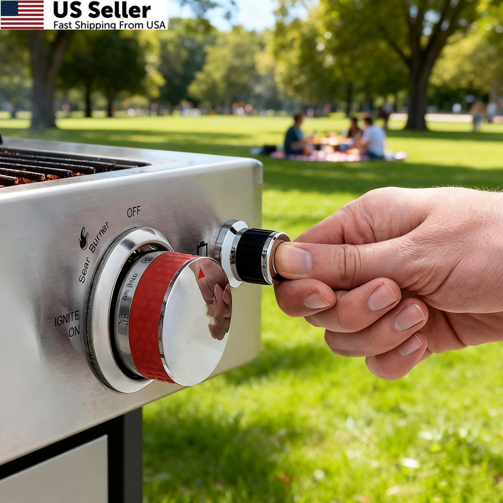 MCAMPAS Universal AA Battery Push Button Igniter – 2 Outlet – Silver, Black