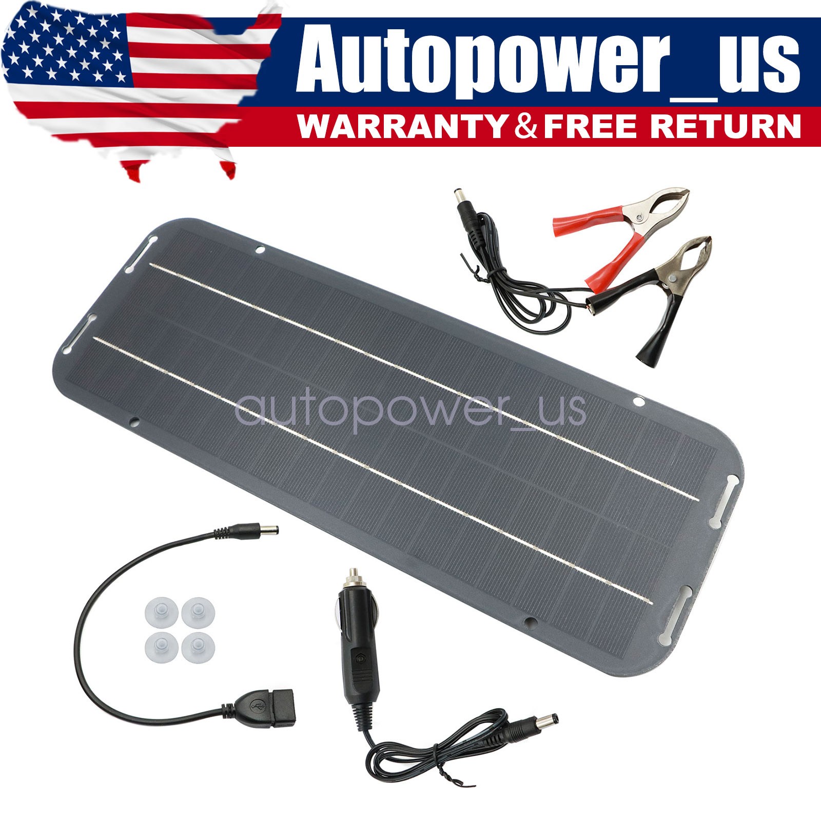 30W Solar Panel 12V Trickle Charger Battery Charger Kit Maintainer Boat Car RV