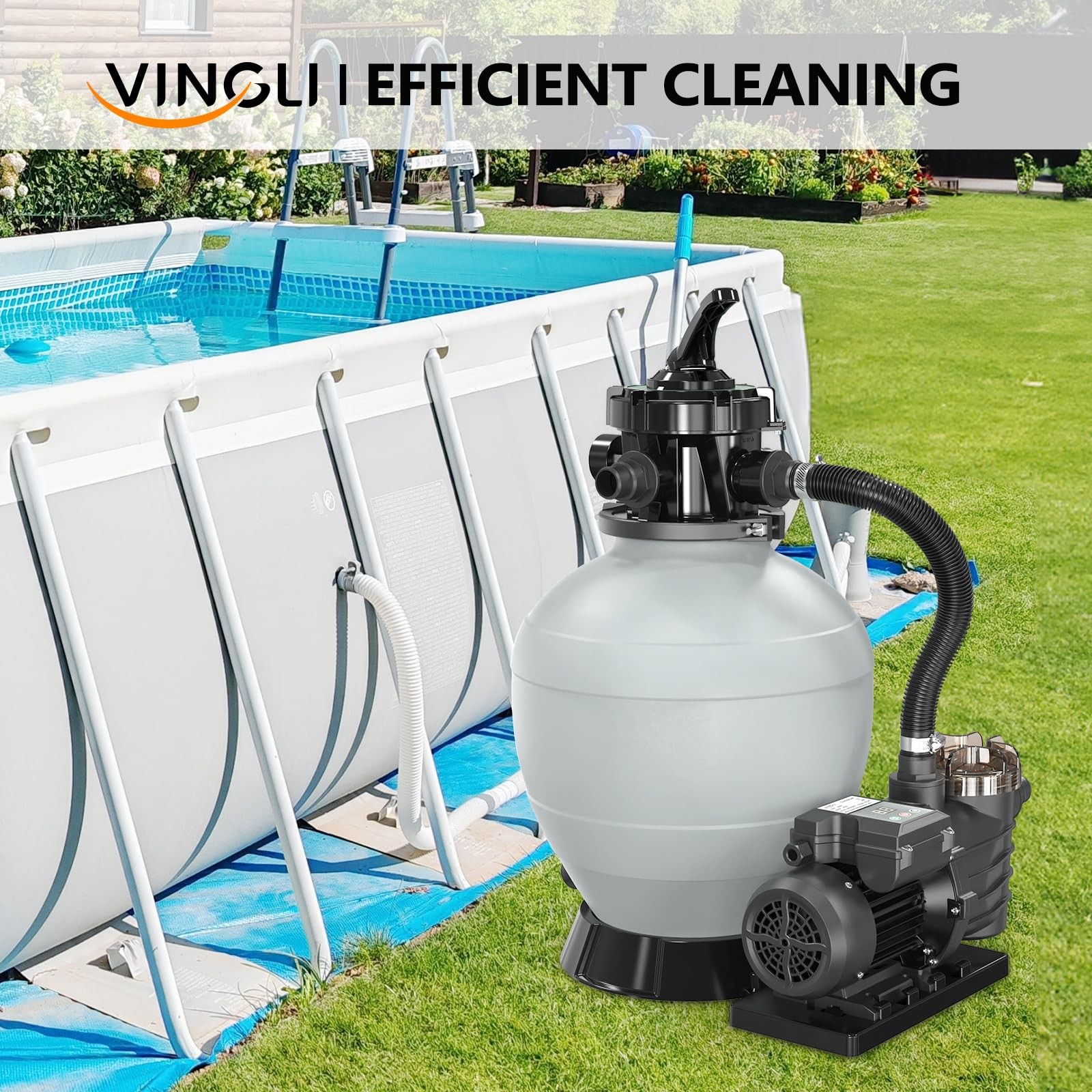 14 in Sand Filter Pump with Filter Balls and 24H Timer, 2087 GPH 3/4 HP Power…