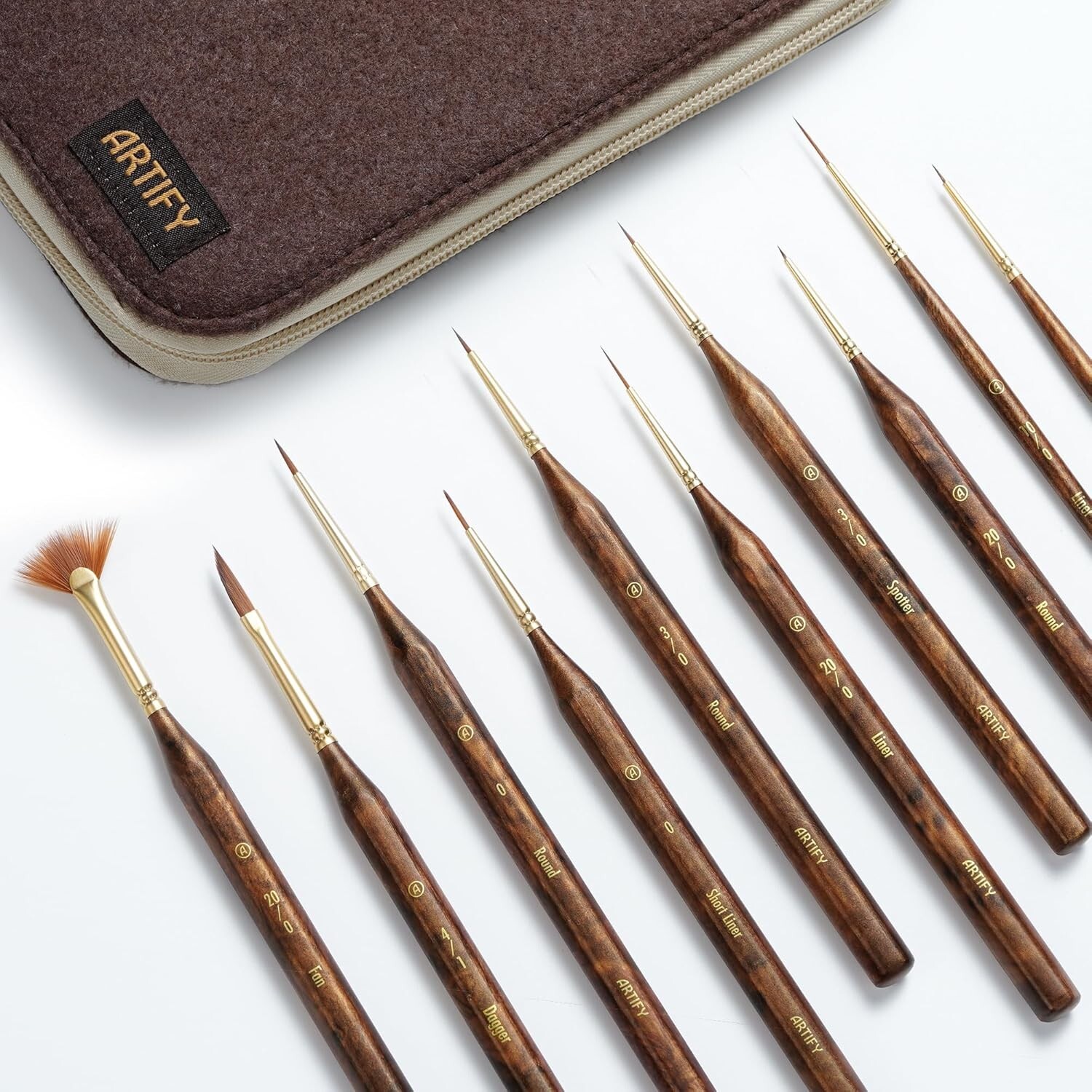 Artify 10pcs Extreme Detail Paint Brushes with a Handbag or Fine Detailing