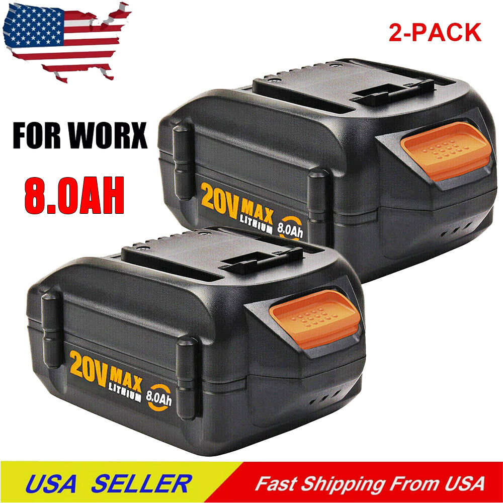 2PCS 8.0AH For WORX MAX Extend Lithium Battery 20Volt WA3520 WA3525 WA3575 WG155