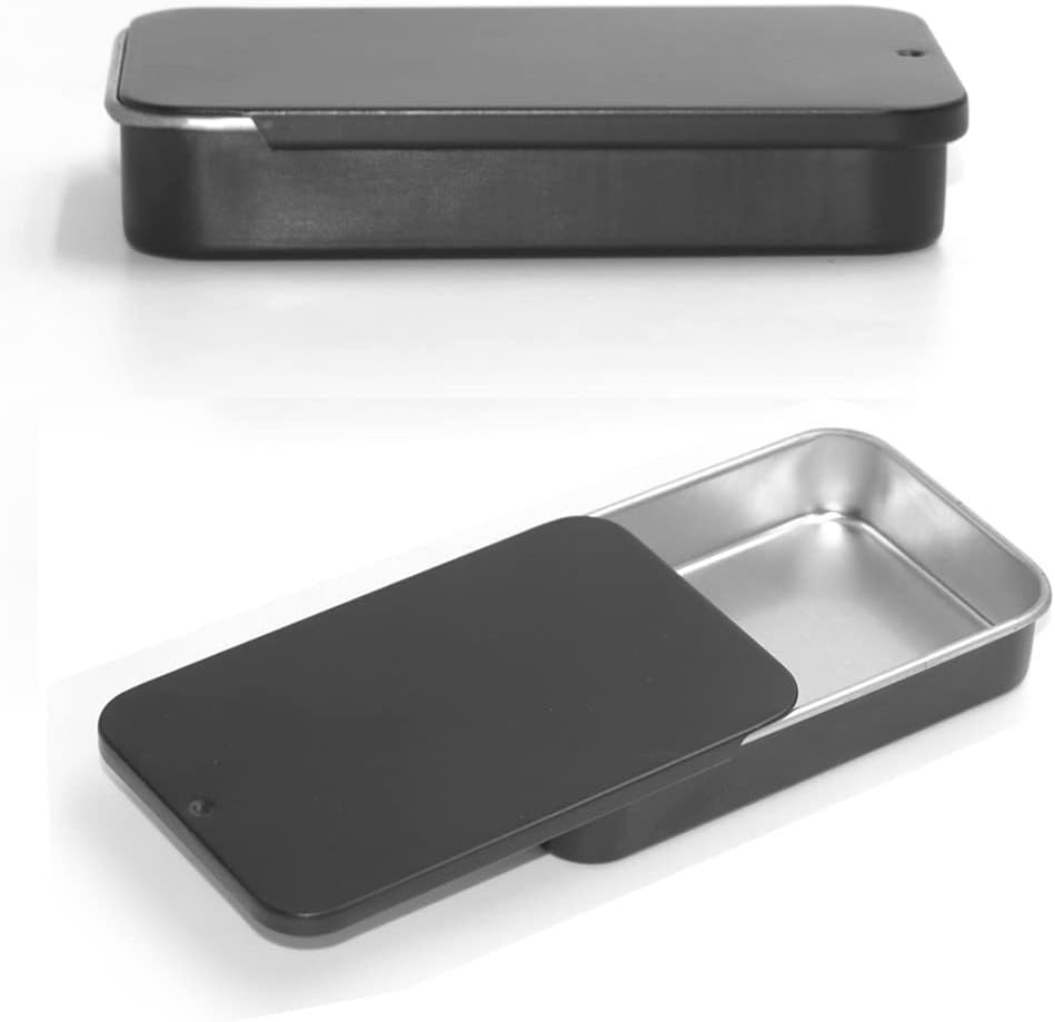 6 Pack Metal Rectangular Sliding Lid Tin Boxes Black, Containers Portable Box Sm