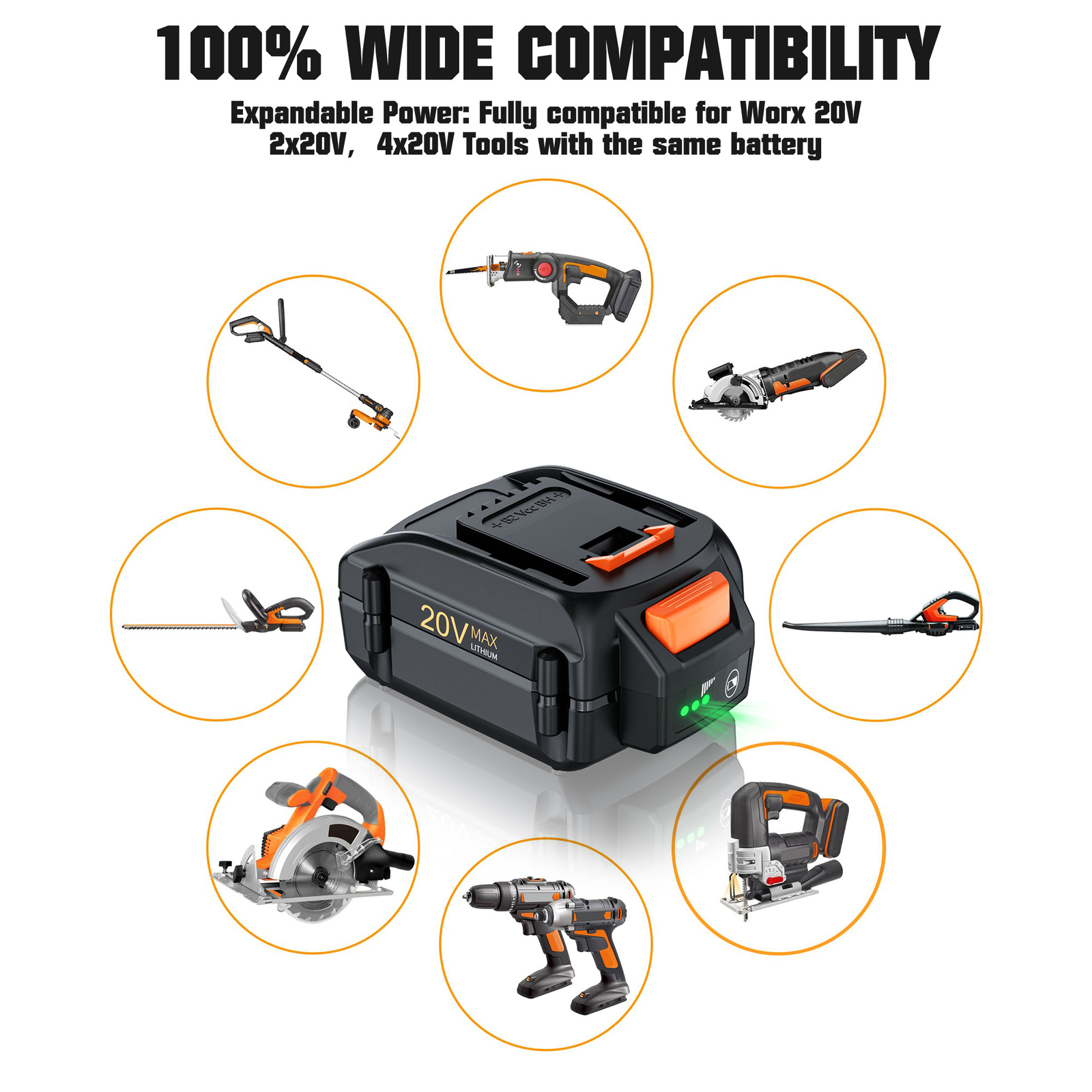 1-6pack 20V For WORX 8.0Ah MAX Extended Lithium Battery WA3520 WA3525 WA3575 NEW