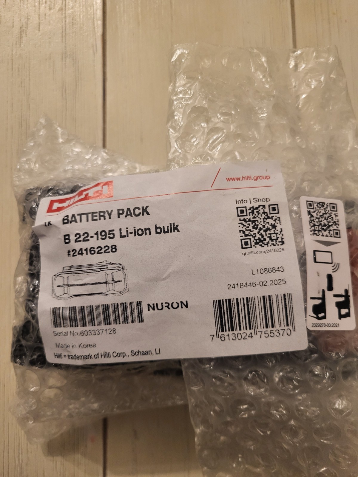 NURON Hilti B 22-195 22V Li-Ion Battery 2416228 *Brand New*