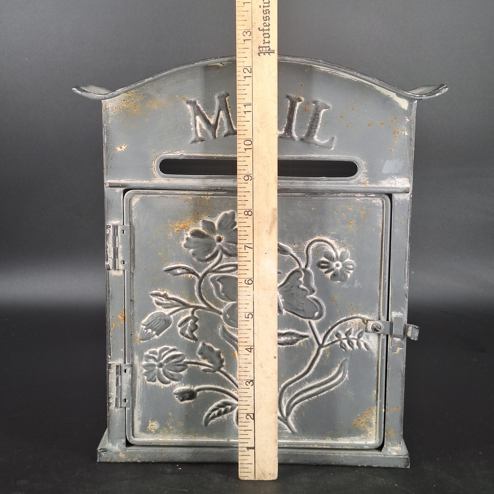 Farmhouse Mail Embossed Metal Wall Mount Mailbox Distressed Gray 10.5″ x 12.25″
