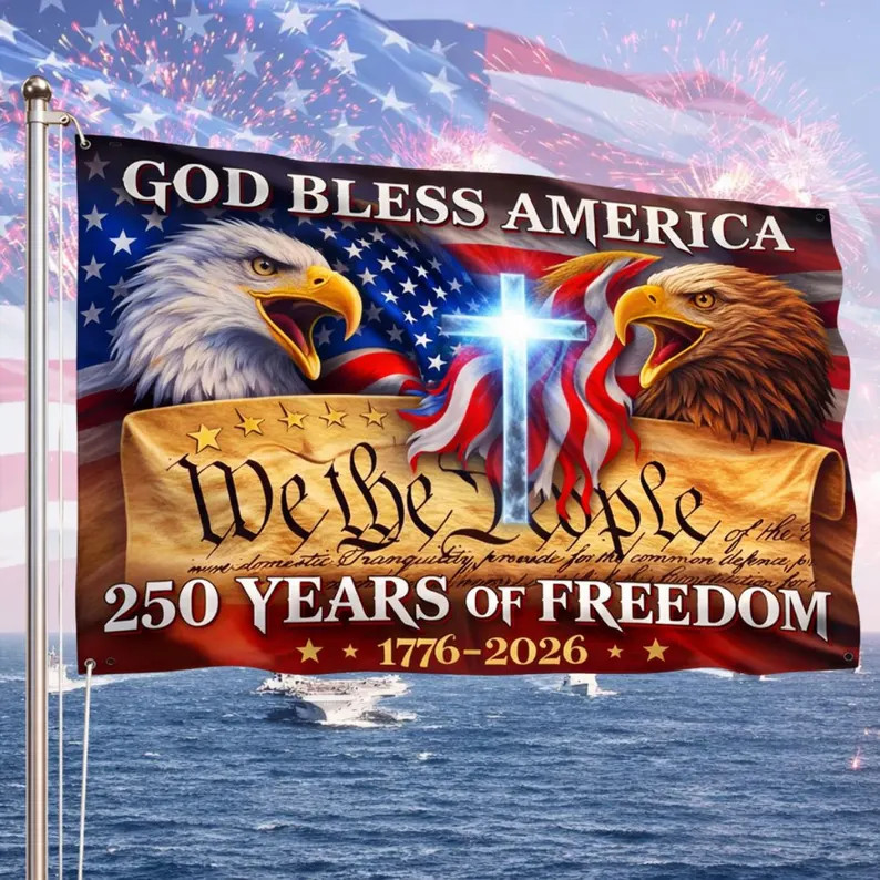 USA 250th Anniversary Flag 1776�2026 God Bless America Printed