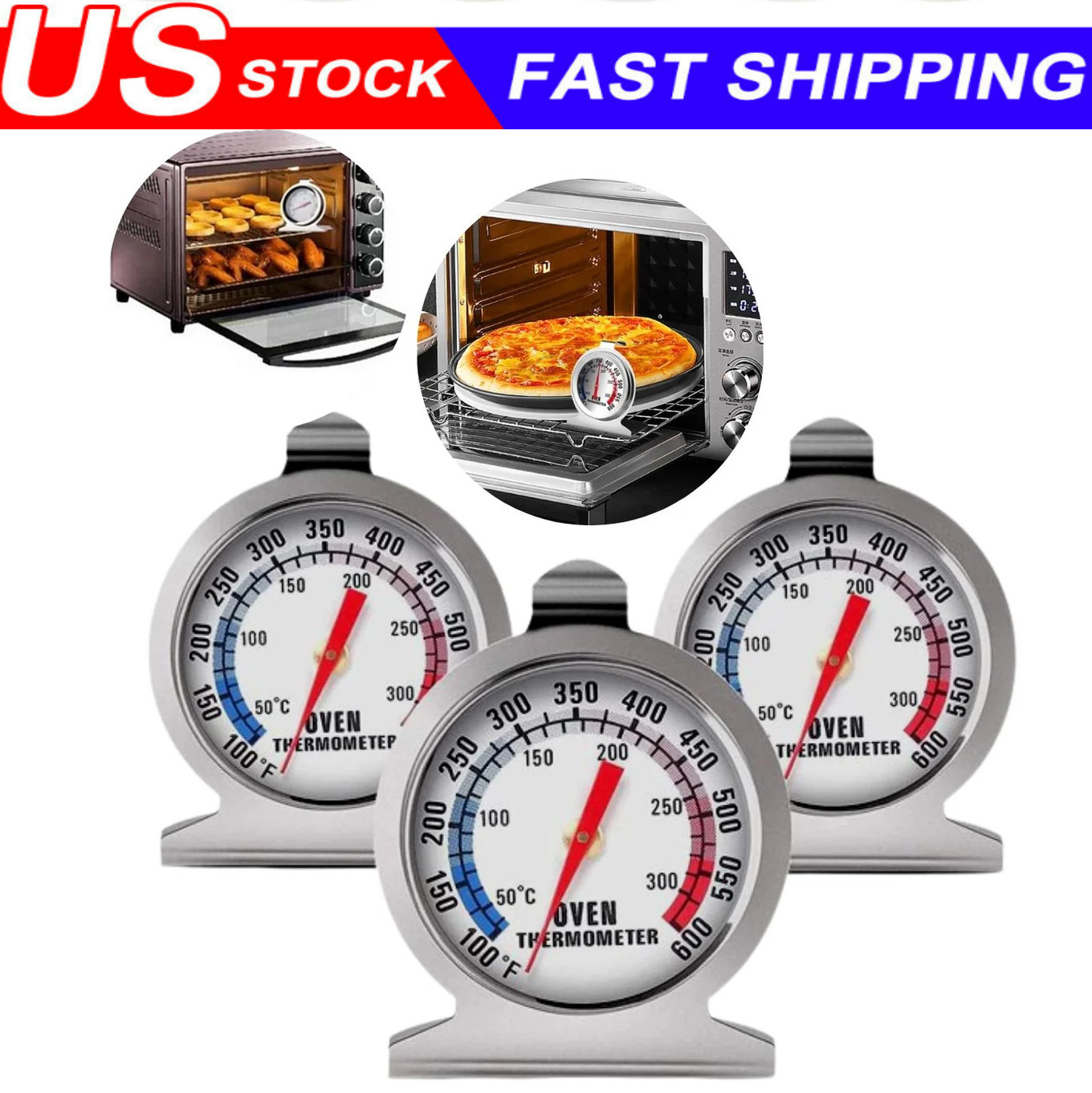 Oven Thermometer Stainless Steel Classic Stand Up Food Meat Temperature Gauge5-1