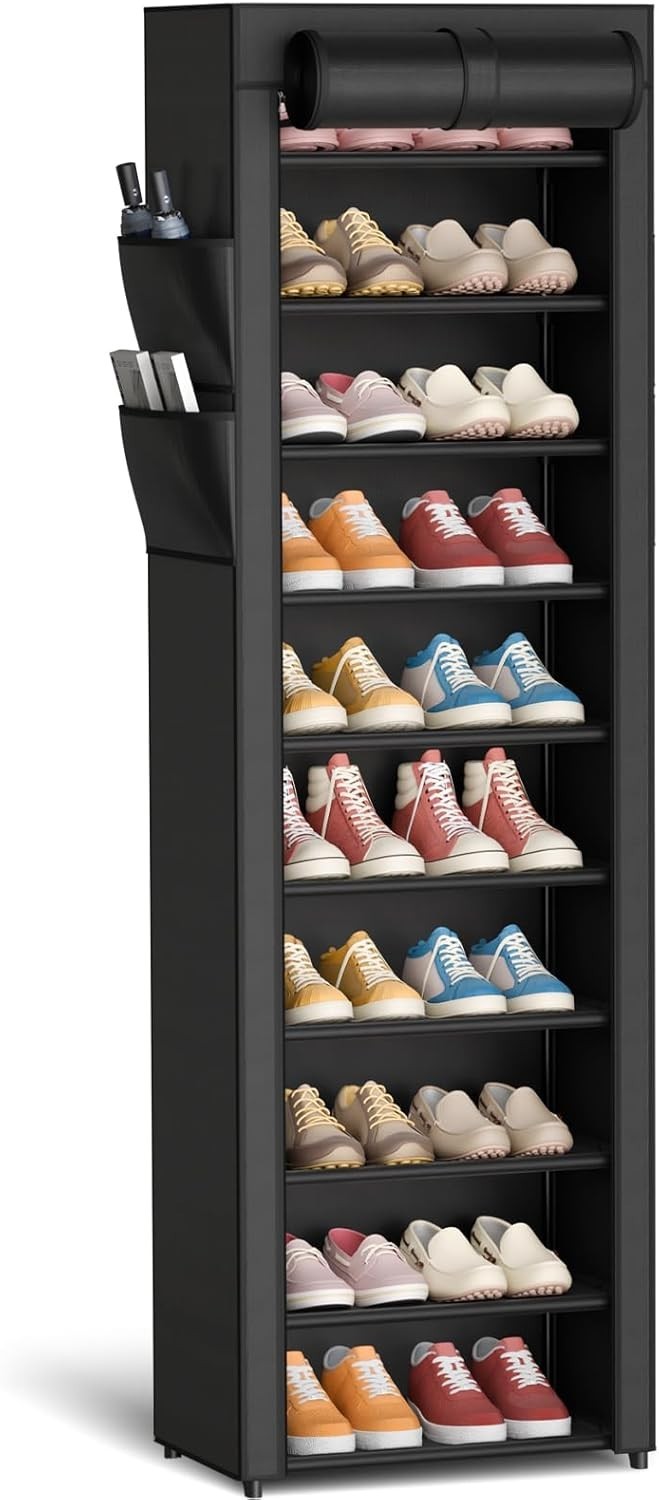 Spacious 10-Tier Metal Shoe Organizer with Dust Cover – Perfect for Any Room