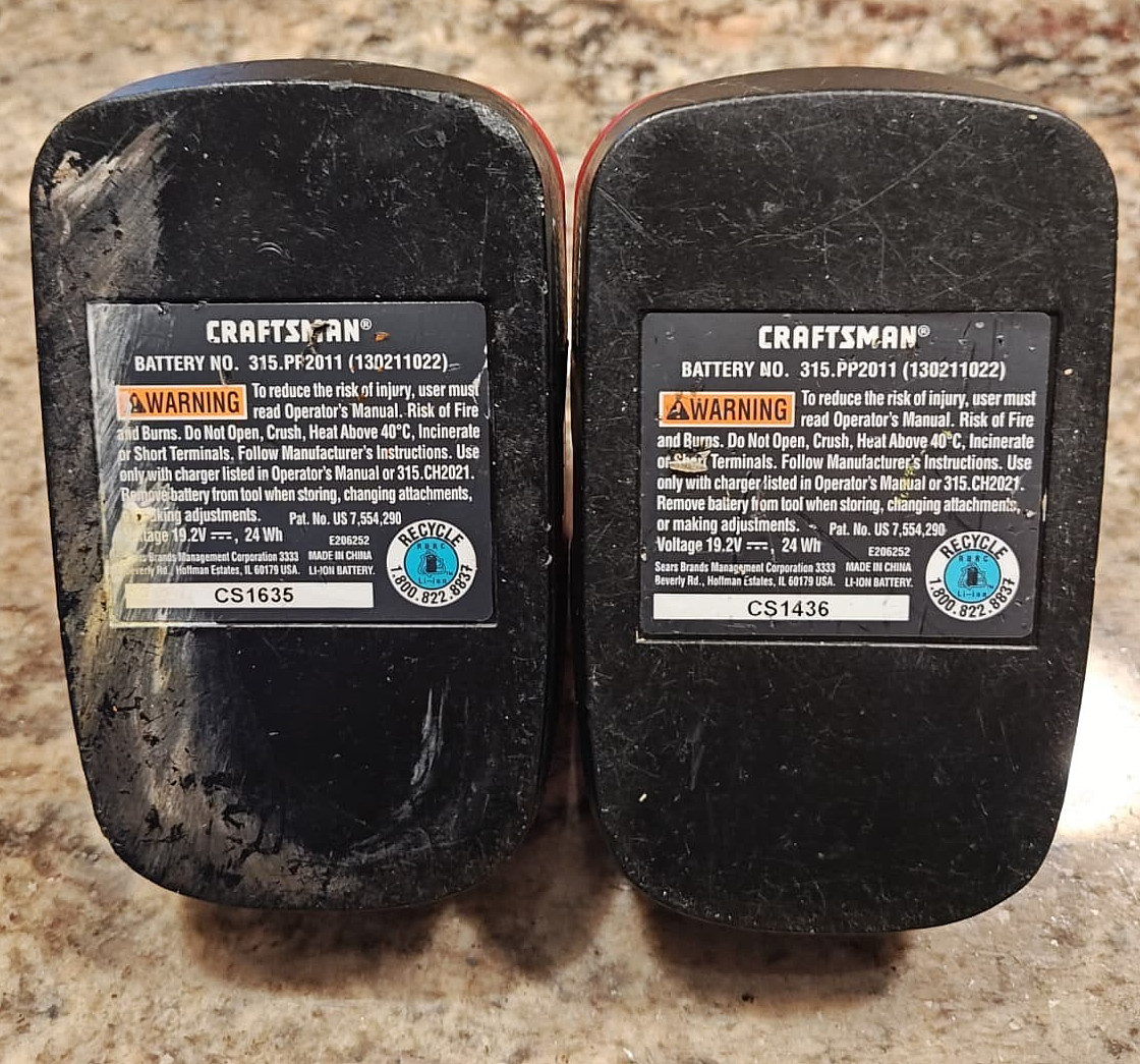 Two Genuine Craftsman C3 19.2V Lithium-Ion Batteries 315.PP2011, USED, TESTED