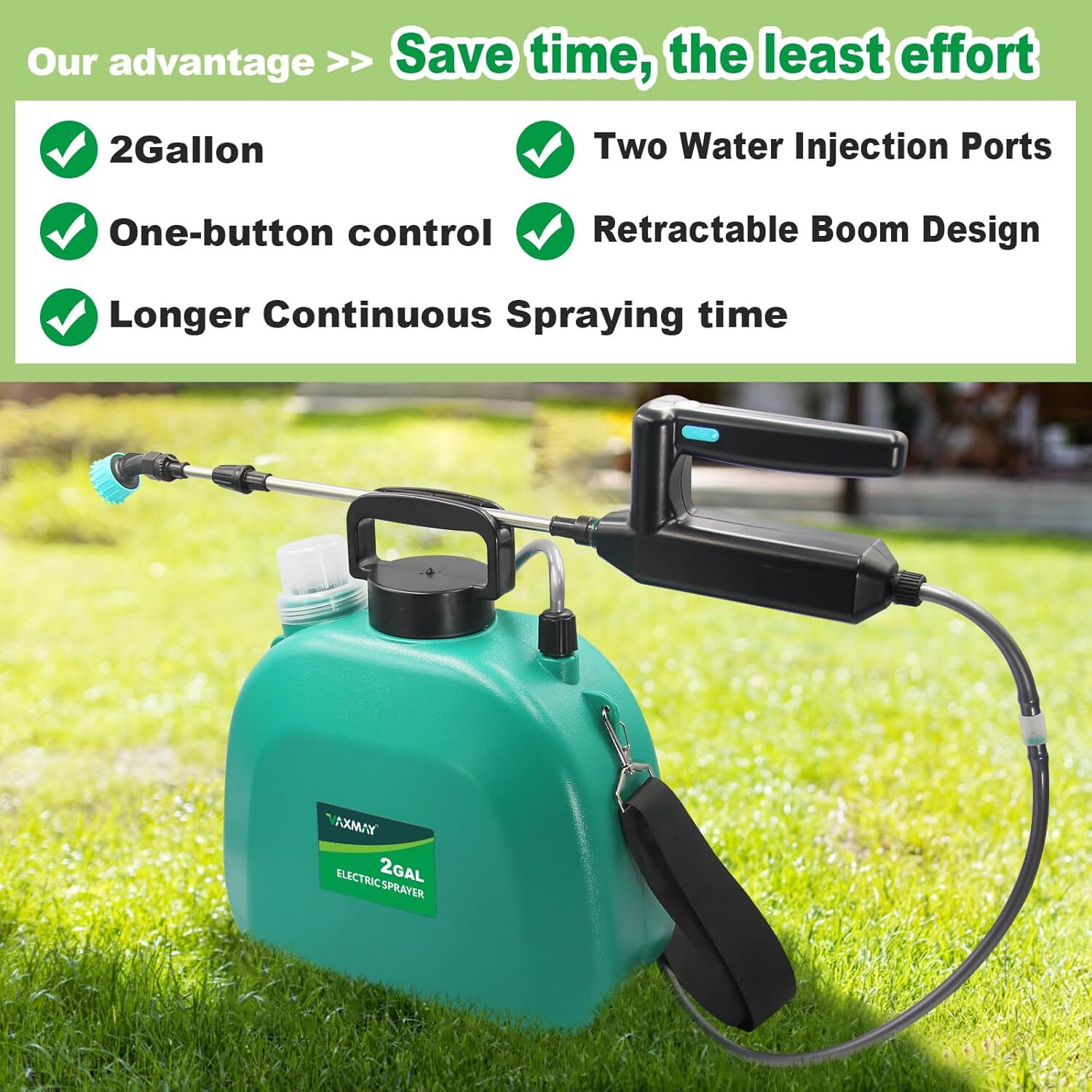 Battery Powered Sprayer 2 Gallon Powerful Electric Sprayer with 3 Mist Nozzles