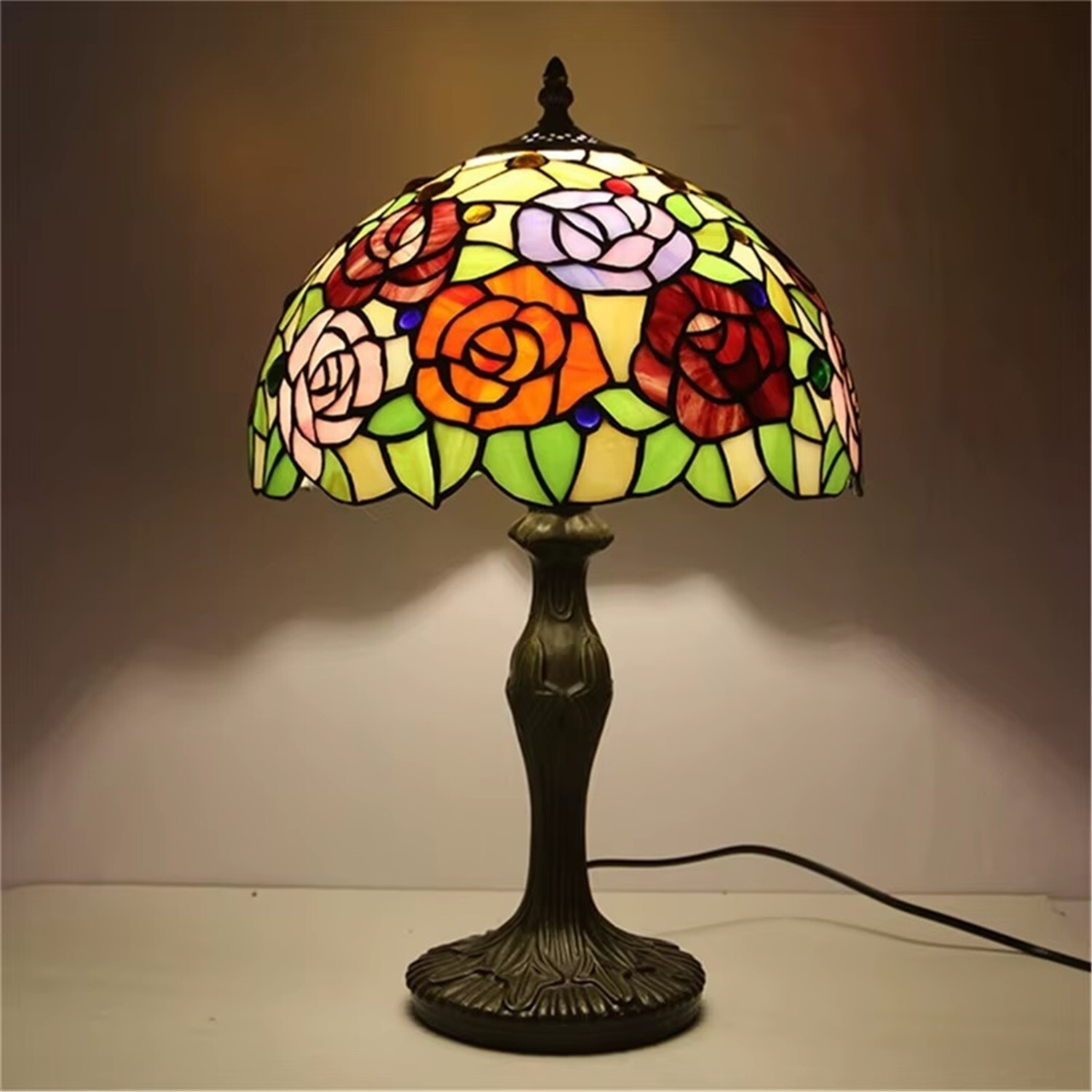 Dragonfly Style Tiffany Table Lamp Stained Glass Desk Light for Home Decor H 18″