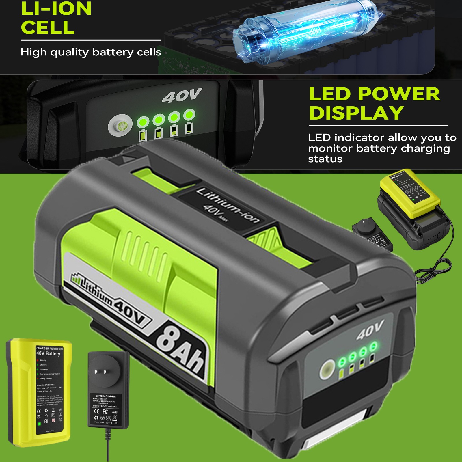 40V Battery For Ryobi 40Volt OP4050 OP40602 OP4030 Lithium Battery/Charger NEW
