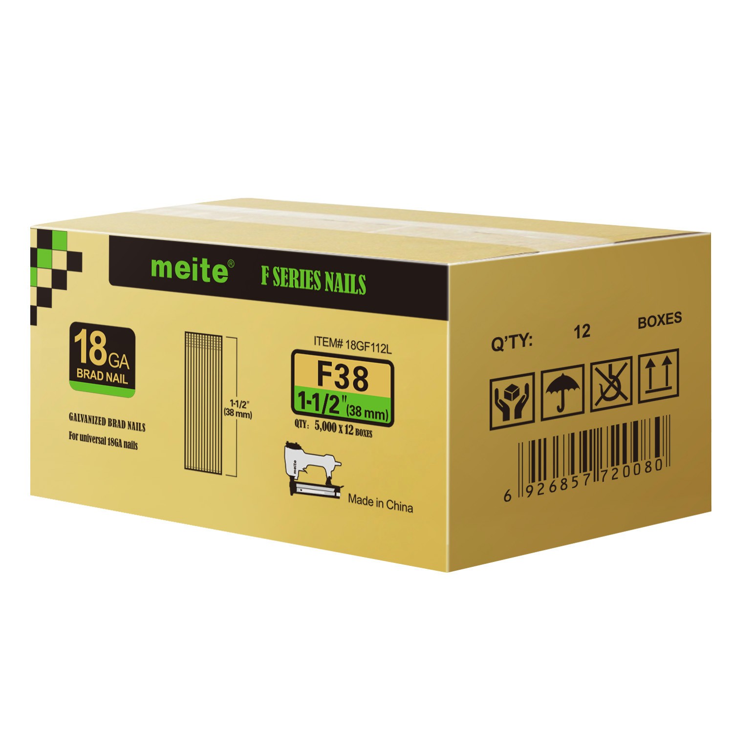 meite 18 Gauge Brad Finish Nails 1/2″ to 2″ Galvanized F Series Bluk Case