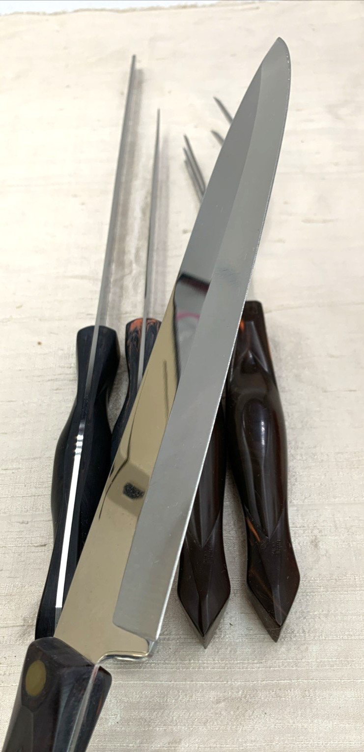 CUTCO 5 Pc Swirl Carving Knife Set w/ Wall Mount Tray 1724 1726 1729 1727 1725