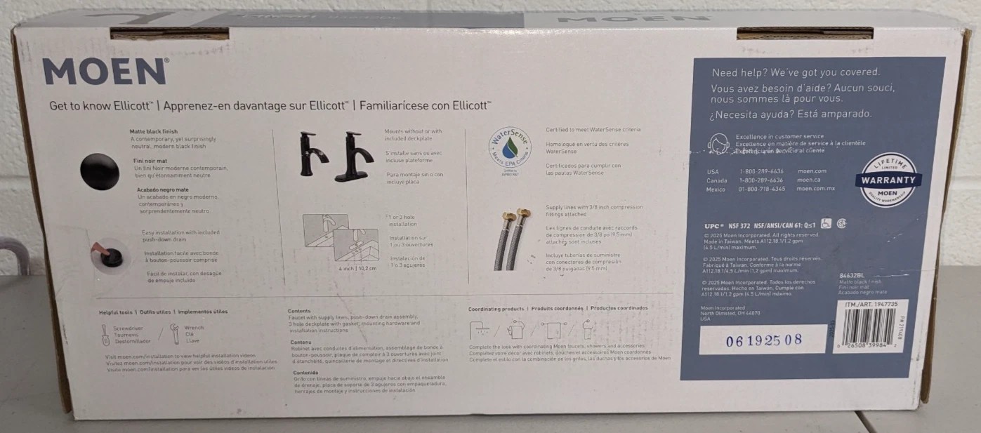 Moen Ellicott Single Handle Bathroom Faucet – Matte Black – 84632BL – New in Box