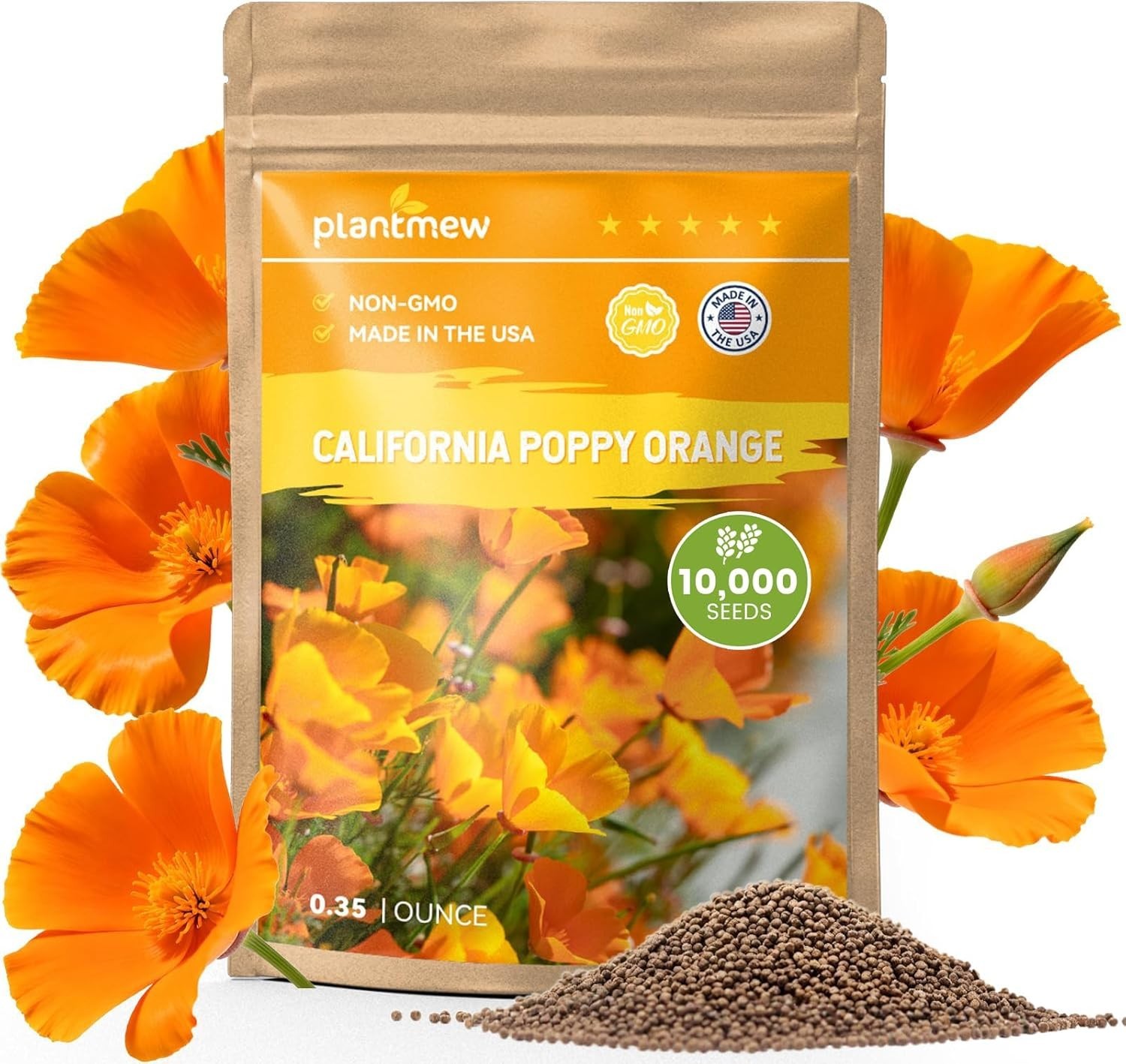 Wildflower Seeds California Orange Poppy 0,35 Ounce Packet Bulk Native State
