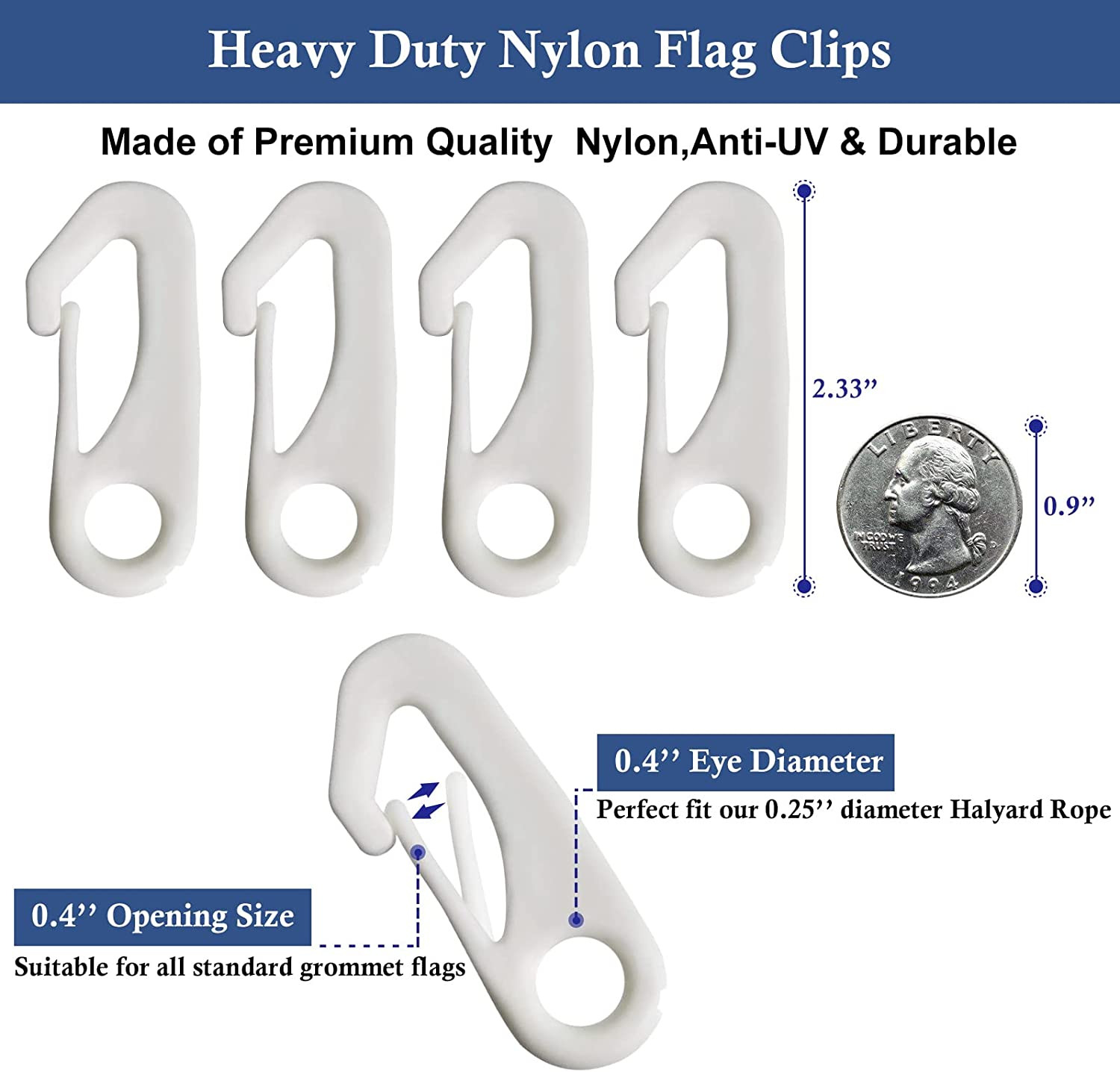 Flag Pole Rope Kit – 50 Feet x 1/4″ Diameter Flag Pole Halyard Nylon Rope with 4