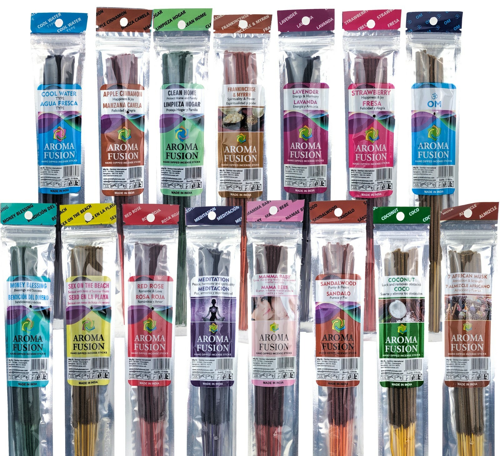 Aroma Fusion Hand Dipped 11″ Incense Sticks, 15 Stick Packs, BUY 3 GET 6 FREE
