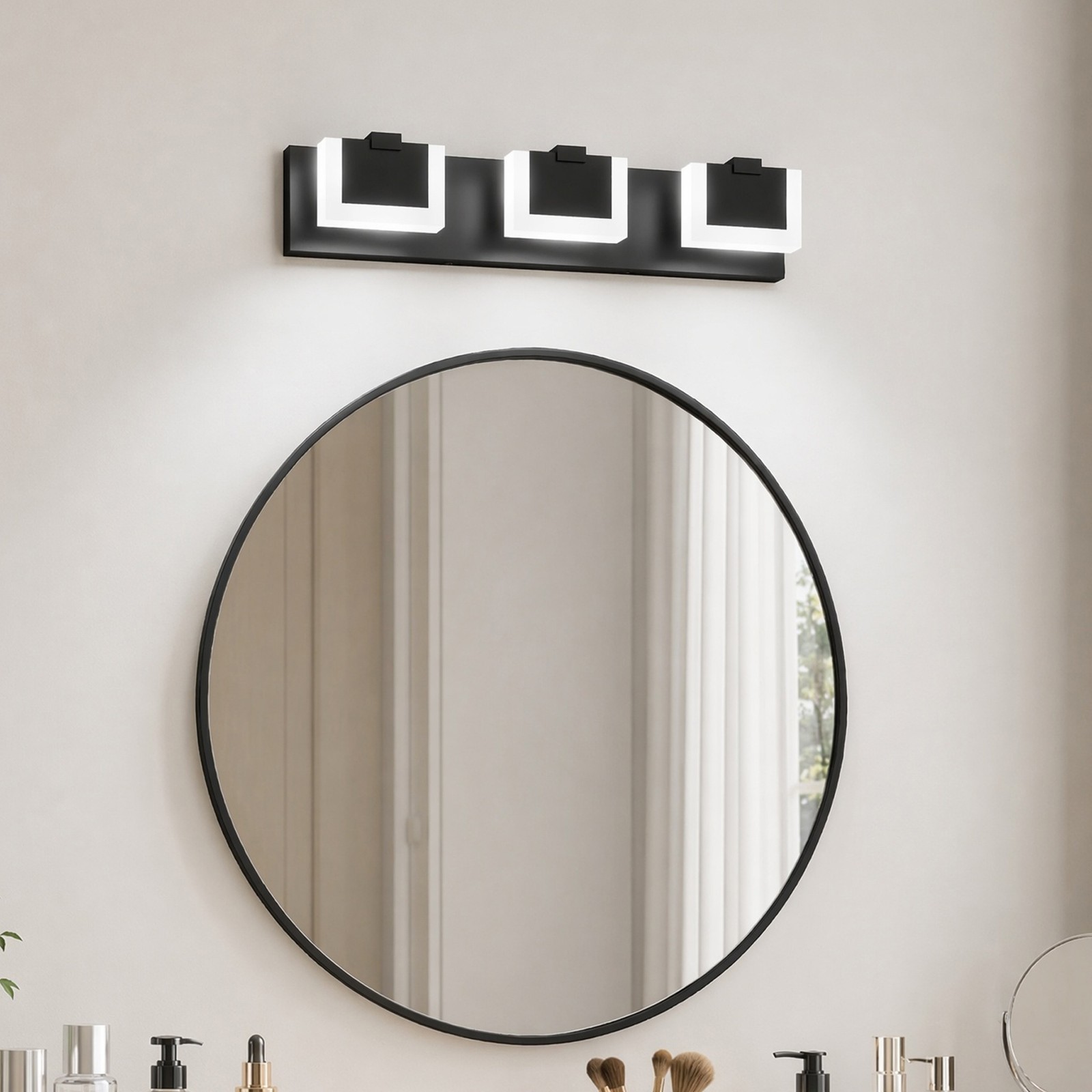 22 in Bathroom Black Dimmable LED Vanity 3 Light Over Mirror Wall Sconce Fixture