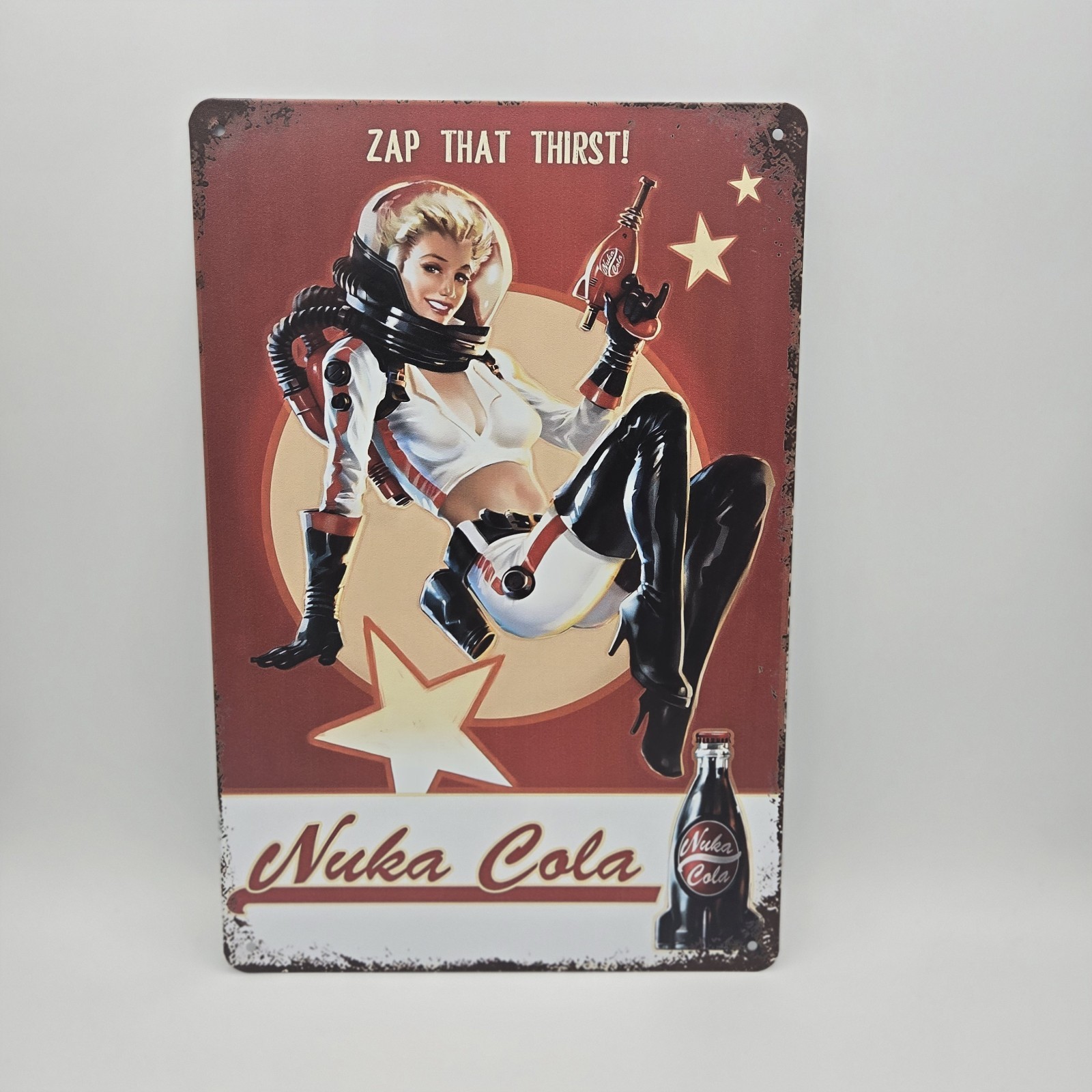 Nuka Cola Tin Metal Sign Poster Vintage Rustic Look Fallout Video Game Gamer Art