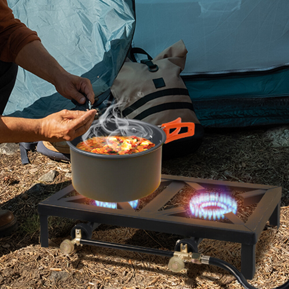 Cast Iron Double Burner Portable Outdoor Camp Stove Propane Gas LPG BBQ Cooker
