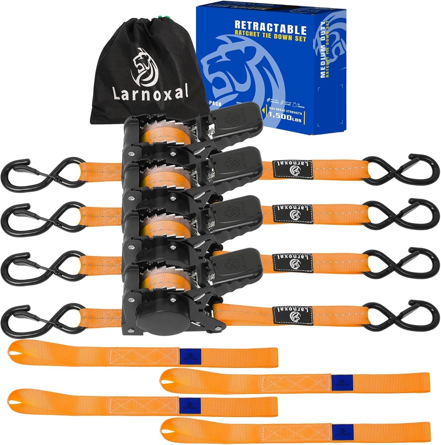 Retractable Ratchet Straps 4 Pack – 1,500 Lbs Break Strength 1 in x 10 Ft Hea…