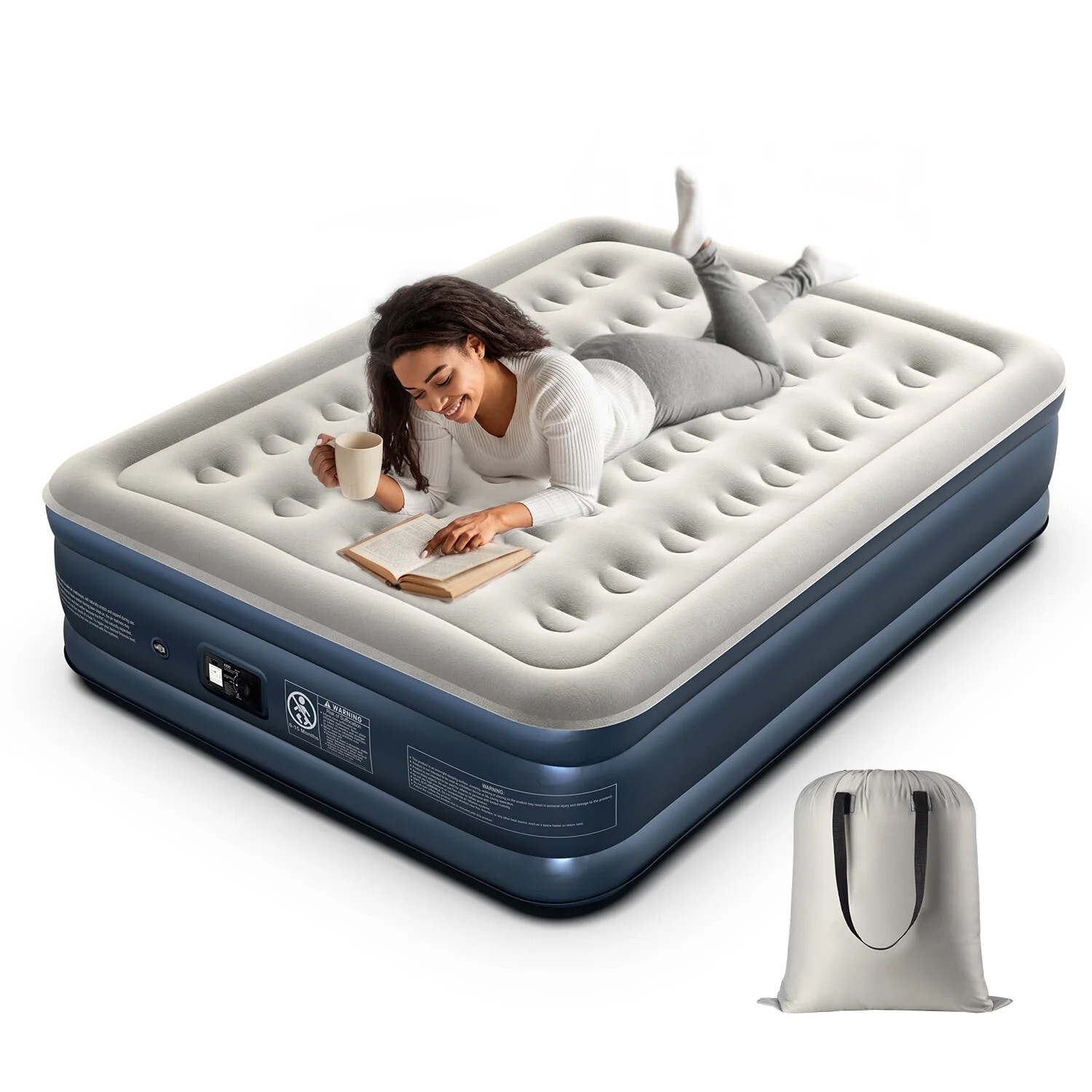 18″ Elevated Airbed Premium Full Size Air Mattress with Built-in Pump Camping