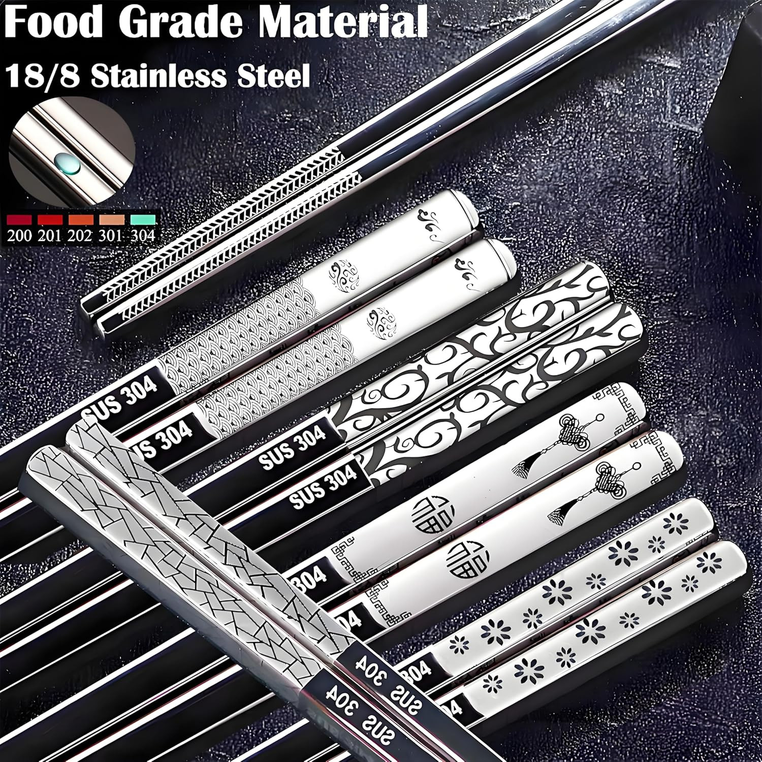 Stainless Steel Chopsticks 5 Pairs Metal Chopsticks Reusable Dishwasher Safe Squ