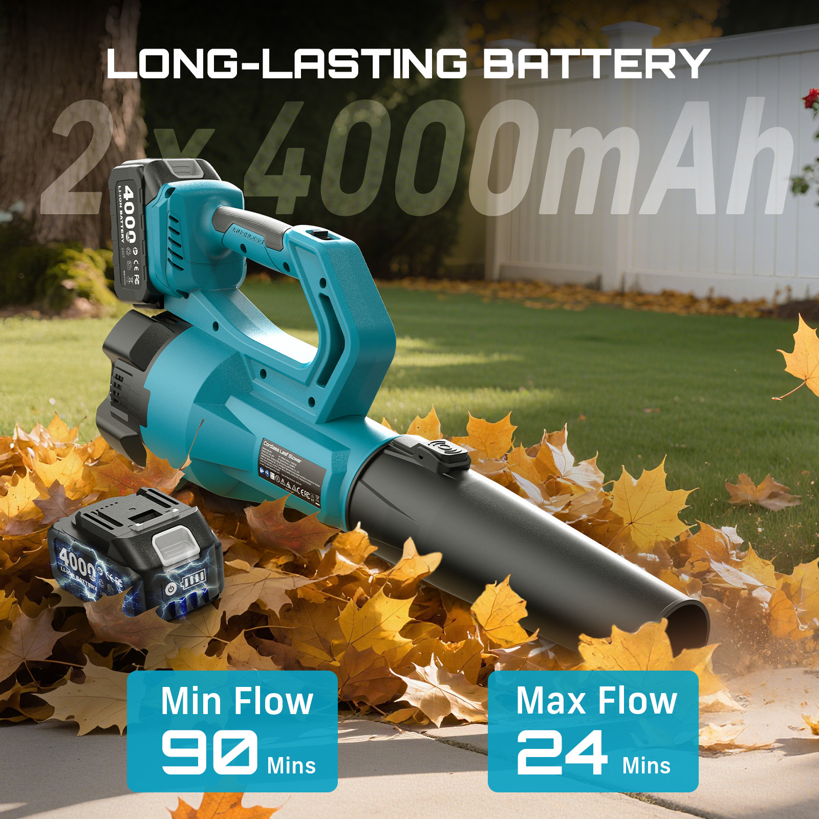 Seesii 21V Cordless Leaf Blower 780CFM 400MPH 2x4000mAh Batteries
