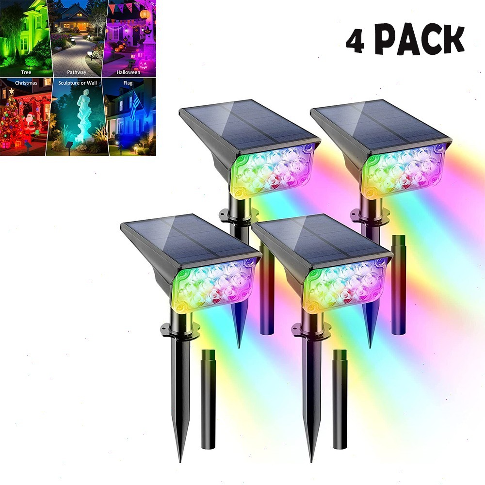 T-SUN 4Pks Solar Landscape Spotlights RGB LED Outdoor Garden Pathway Yard Lights
