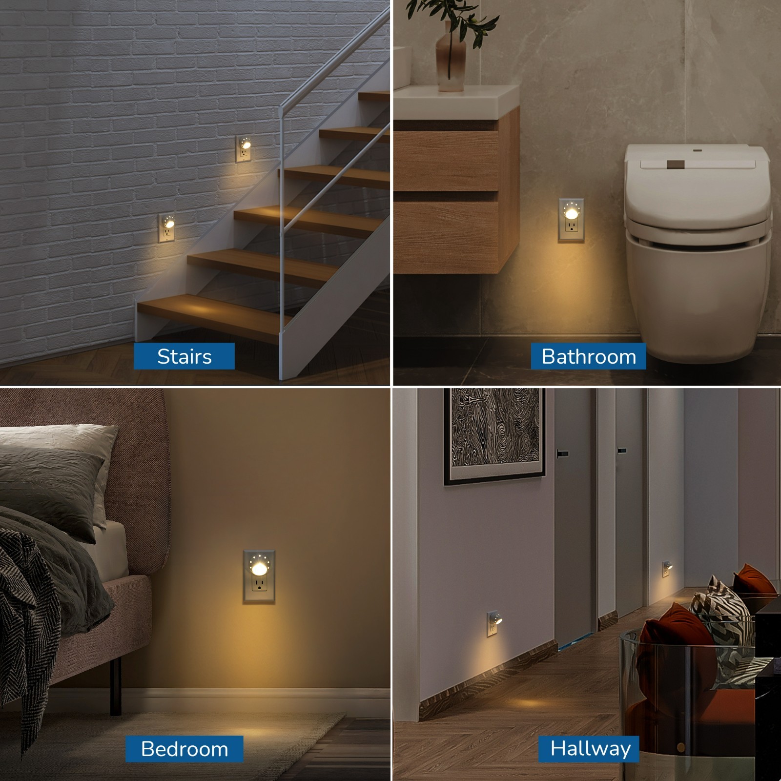 DEWENWILS Plug in Light Sensor Night Light Warm White LED Bedroom Lights 4 Pack