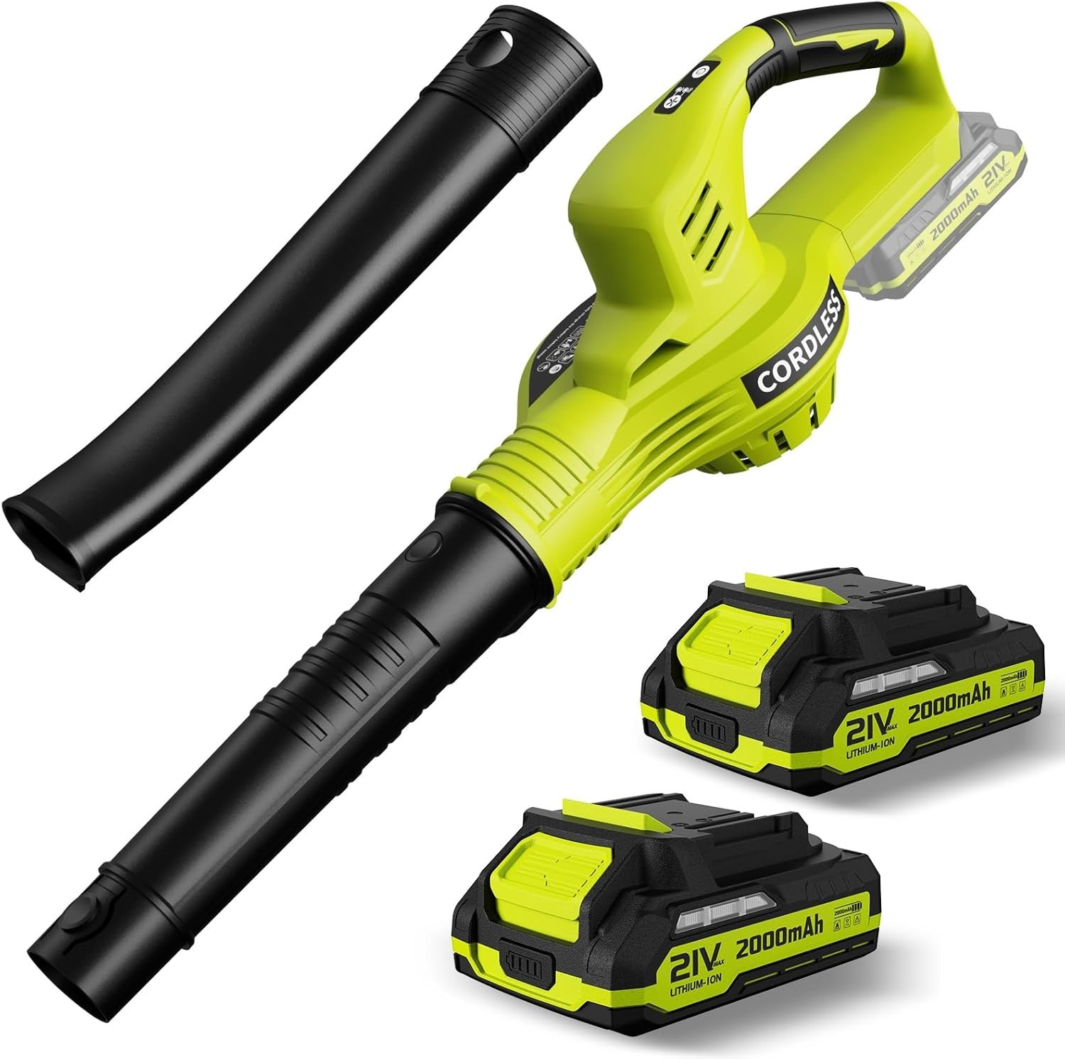 Leaf Blower Cordless – 21V Powerful Electric Leaf Blower with 2 Batteries and Ch