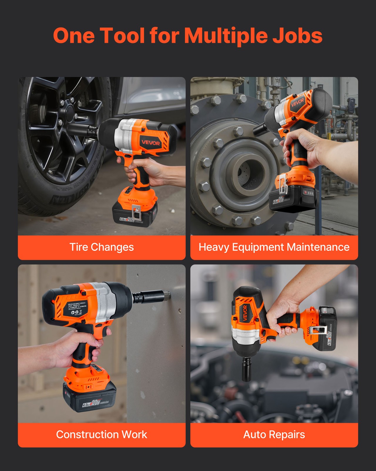 VEVOR Cordless Impact Wrench 958.8 ft-lbs High Torque 1/2 inch 2 x 4Ah Batteries