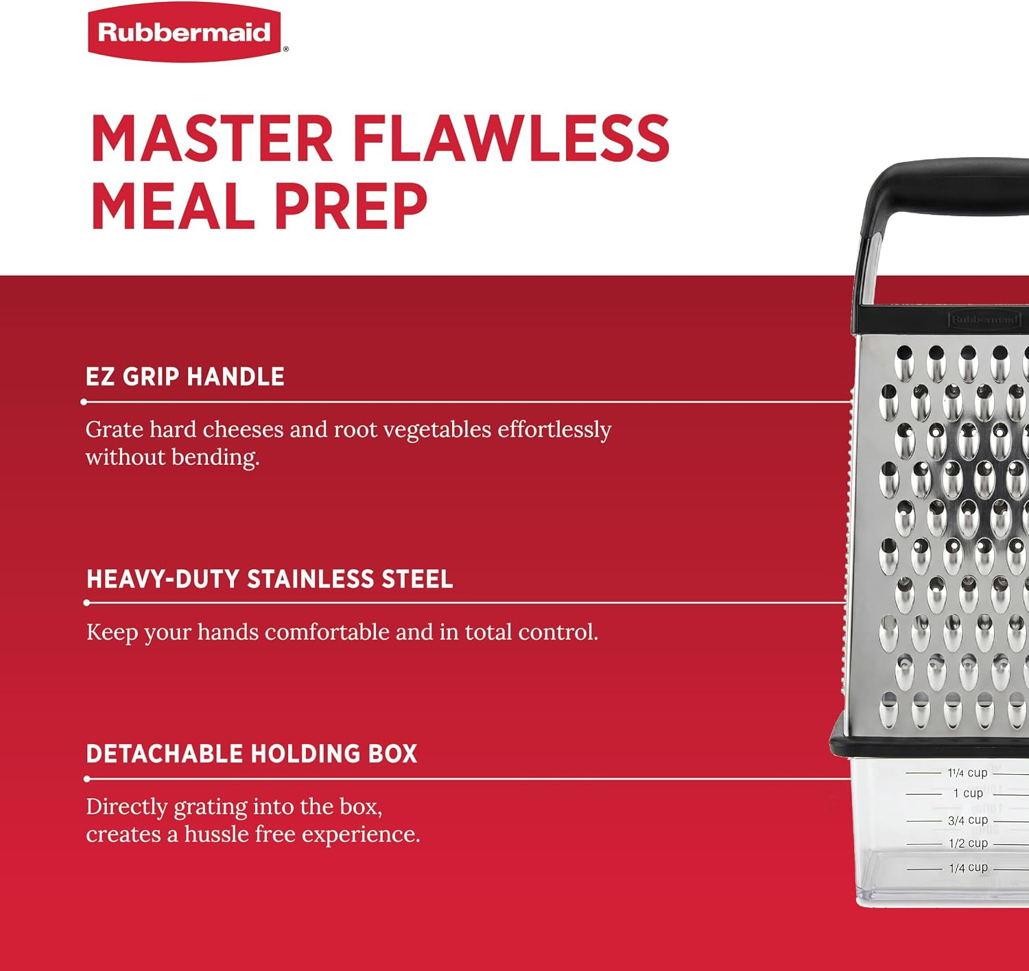 4-Sided Steel Box Grater with Measuring Container & Non-Slip Base