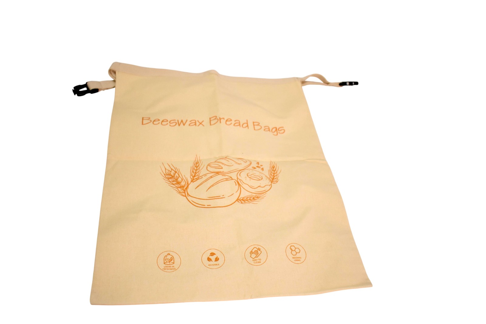 Beeswax Bread Bags Large 20×11 Beige Cotton Lunch Reusable Easy Clean Eco