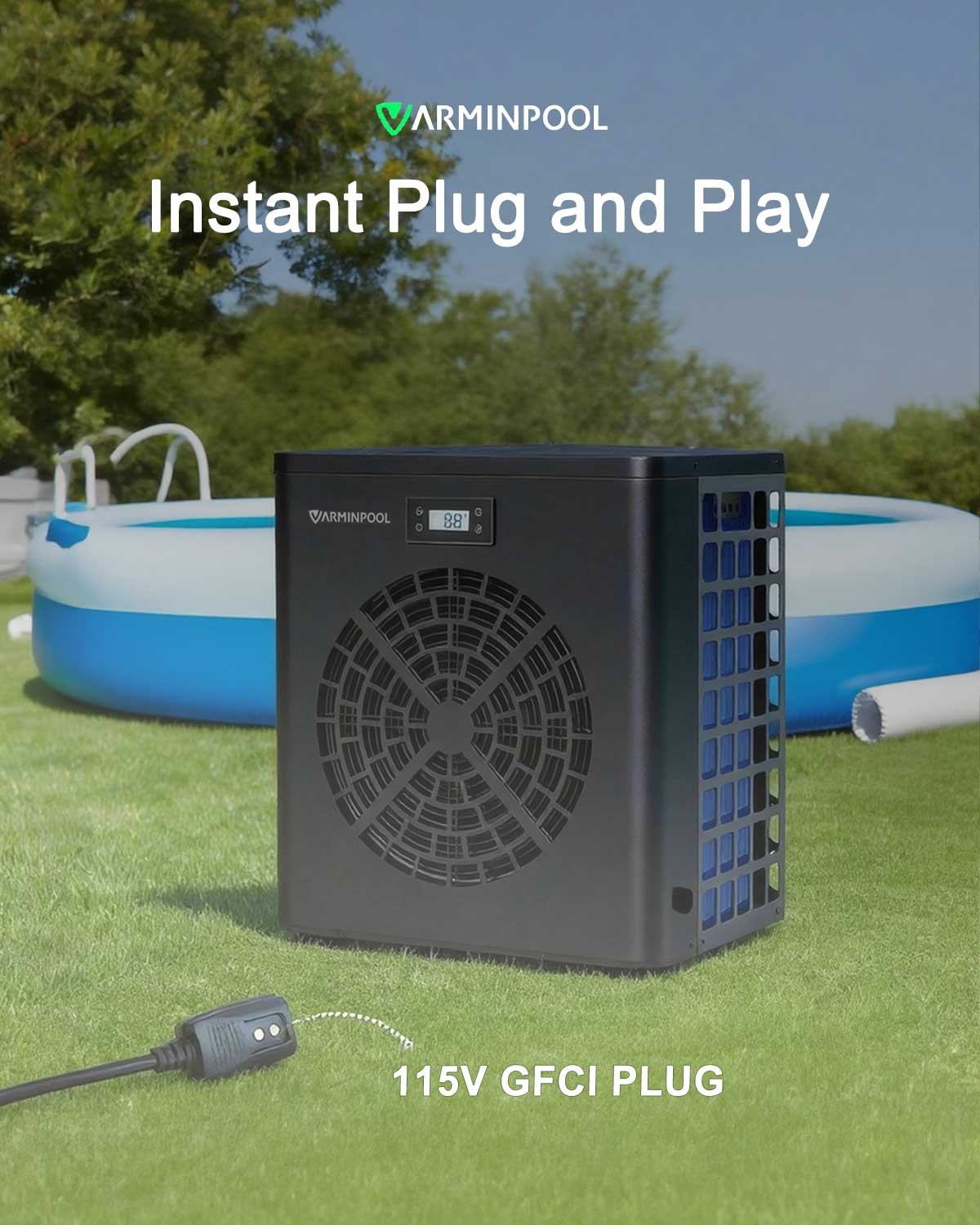VARMINPOOL 18000BTU Above Ground Swimming Pool Water Heater Spa Hot Tub 110V