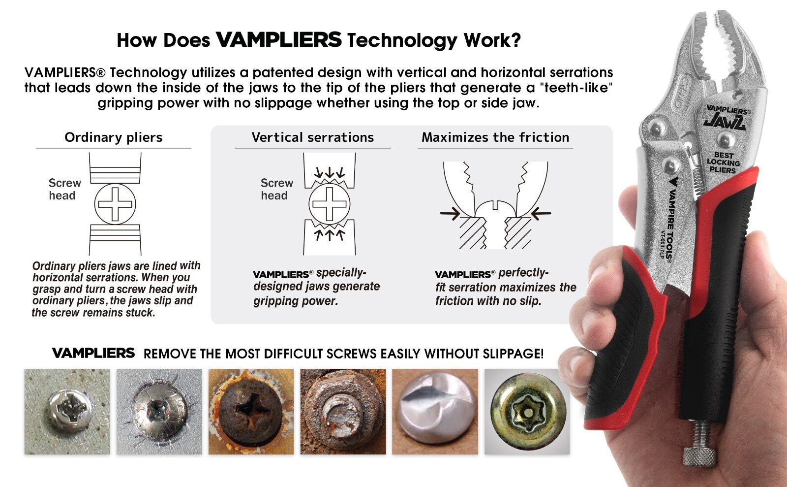 VT-003-7LP – VamPLIERS JAWZ 7.5″ Screw Extractor Locking Pliers – Serrated Jaws