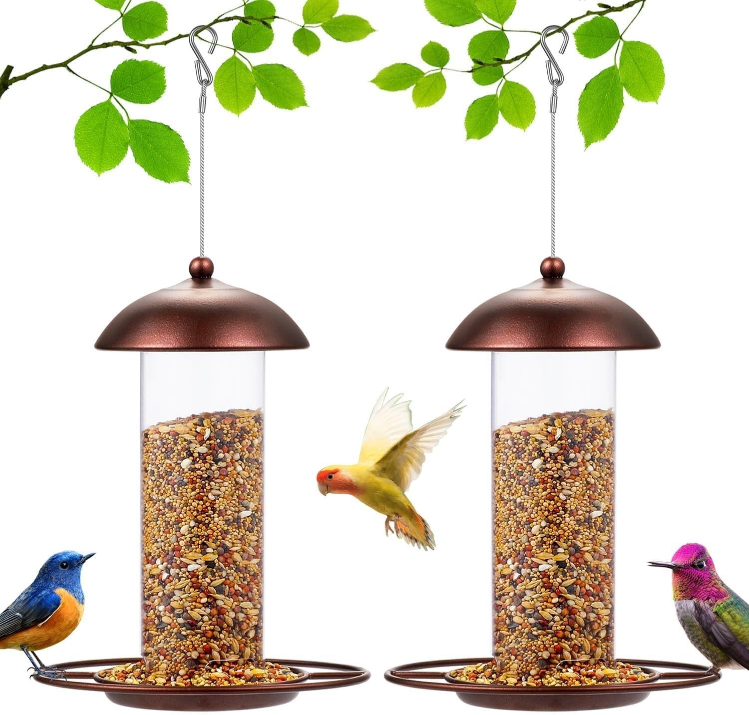 2 Pack Metal Wide Bird Feeders – Hanging Outdoor Bird Feeder with 1.6lbs Capacit