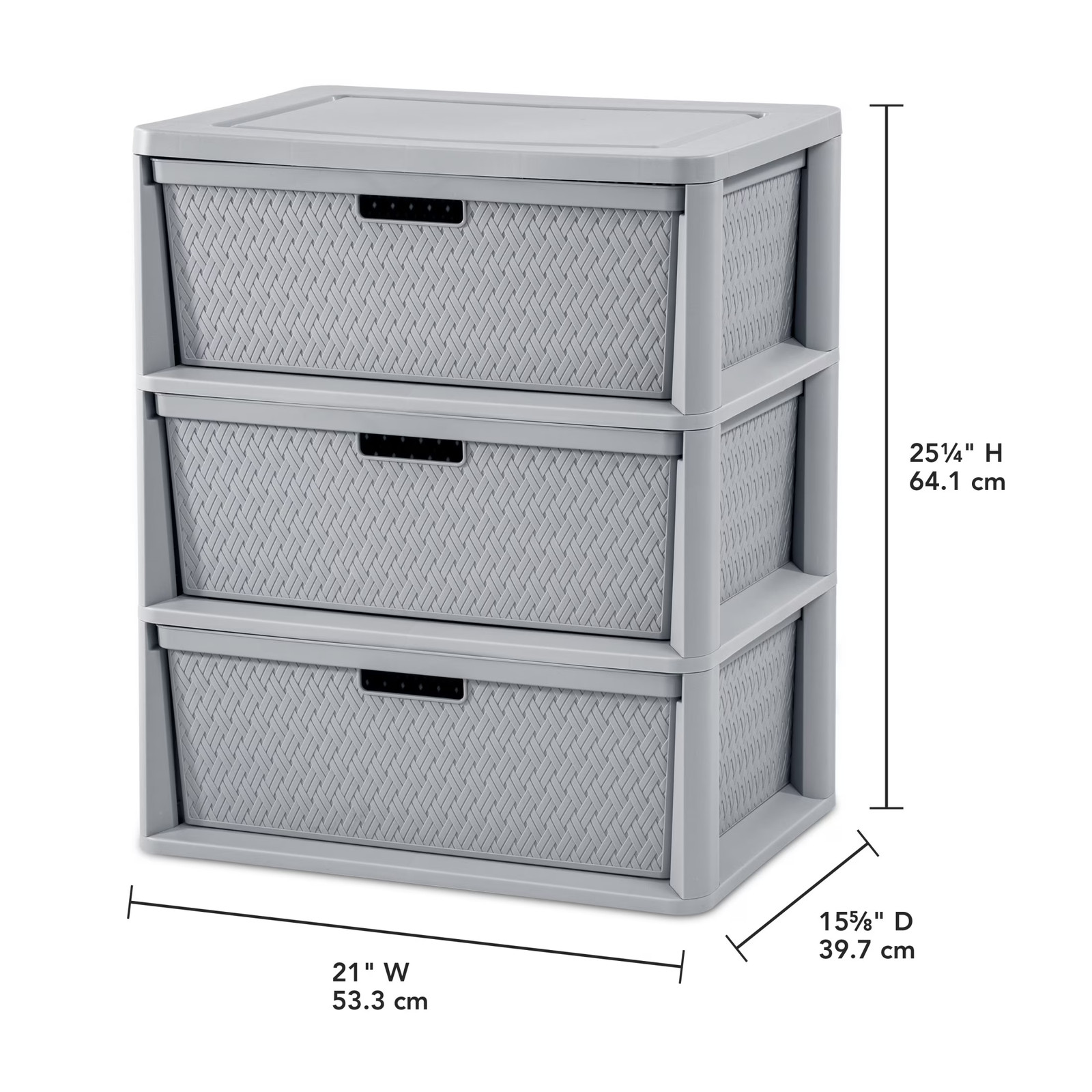 Wide 3 Drawer Tower, Plastic Storage Organizer with Removable Decorative Bins, E