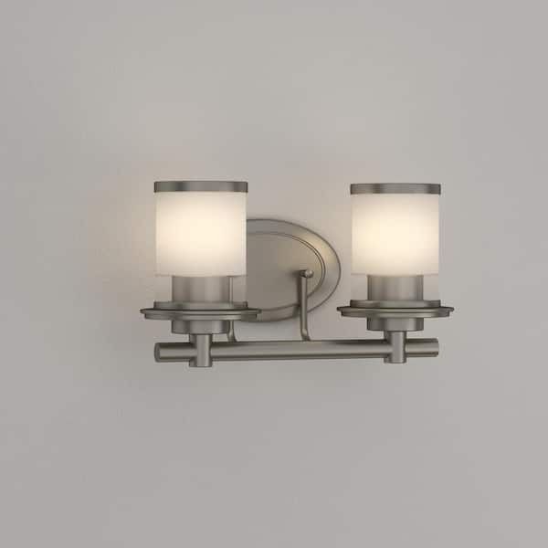 Hampton Bay Truitt 14.2 in. 2-Light Brushed Nickel Modern Vanity Light