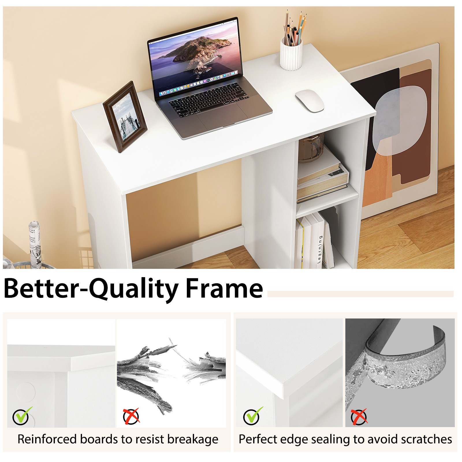 31.5″ Small Computer Desk Home Office Study Writing Desk with 2 Compartments