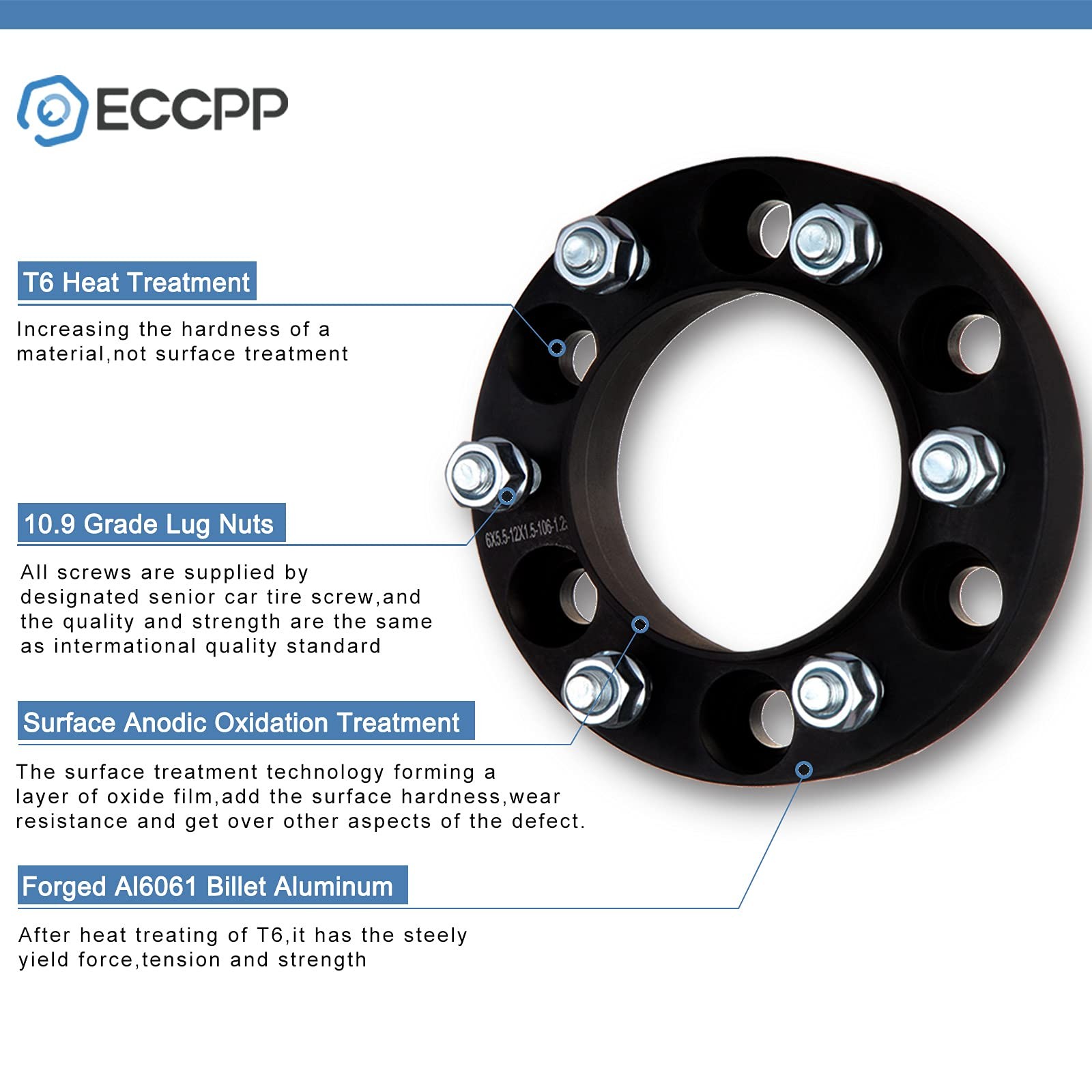 Pair 1.5 Inch 6 Lug Wheel Spacers