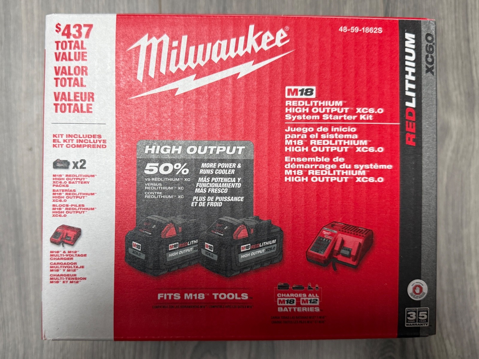 Milwaukee M18 48-59-1862S XC6.0 Ah 2X HIGH OUTPUT Batteries Charger Starter Kit