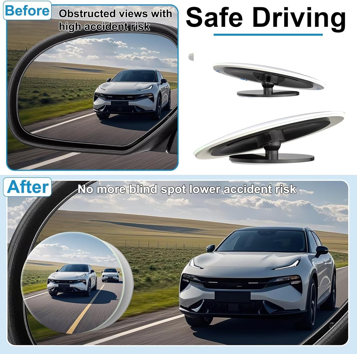 4Pcs Round Car Blind Spot Mirror HD Glass Wide Angle Stick-on Rear View Mirror