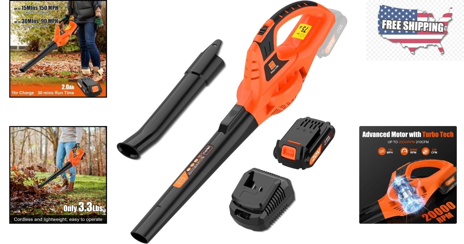 Lightweight 21V Leaf Blower with Adjustable Speed & Fast Rechargeable Battery
